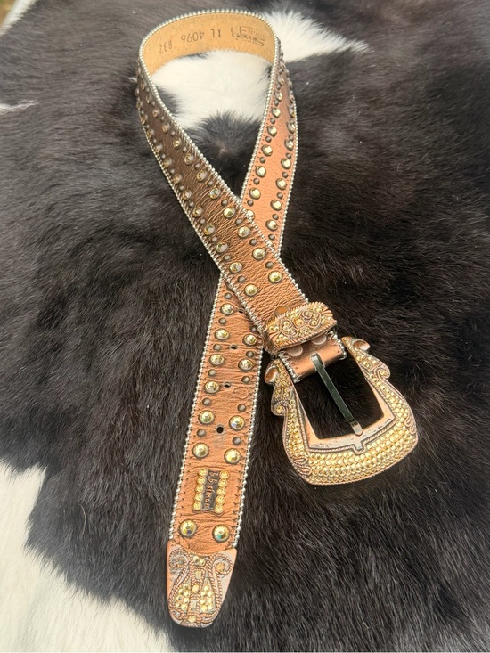 B.B. Simon Copper Crystal-Embellished Western Belt
